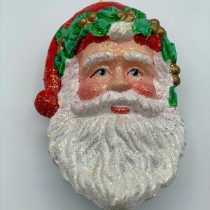 Vintage Santa Ornament 4" Paper Mache Santa Face Glitter Charming Uniqu